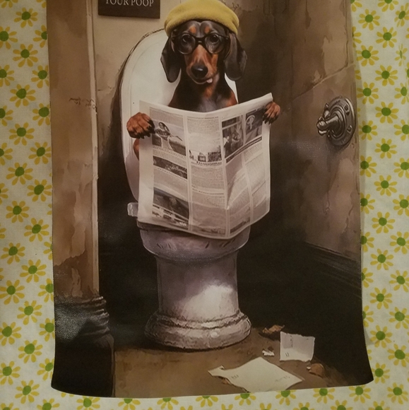Framable Dachshund On Toilet Reading Newspaper Canvas Wall Decor Enjoy Your Poop - Picture 7 of 7